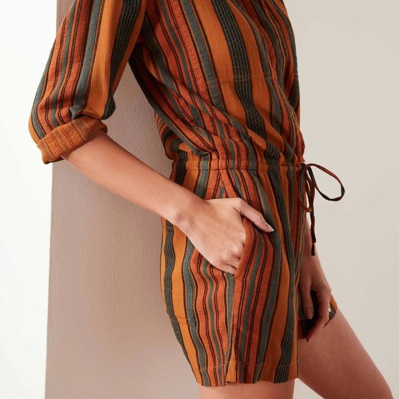 James Perse Short Vintage Stripe Jumpsuit Romper Size S Retro Collar Button $325 - Picture 3 of 16